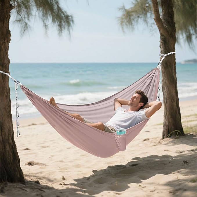 Rosy Brown Solid Color Pure Plain 330lb Capacity Camping Hammocks with Tree Straps Indoor Hammock for Outside Camping Essentials accesorios para campamento