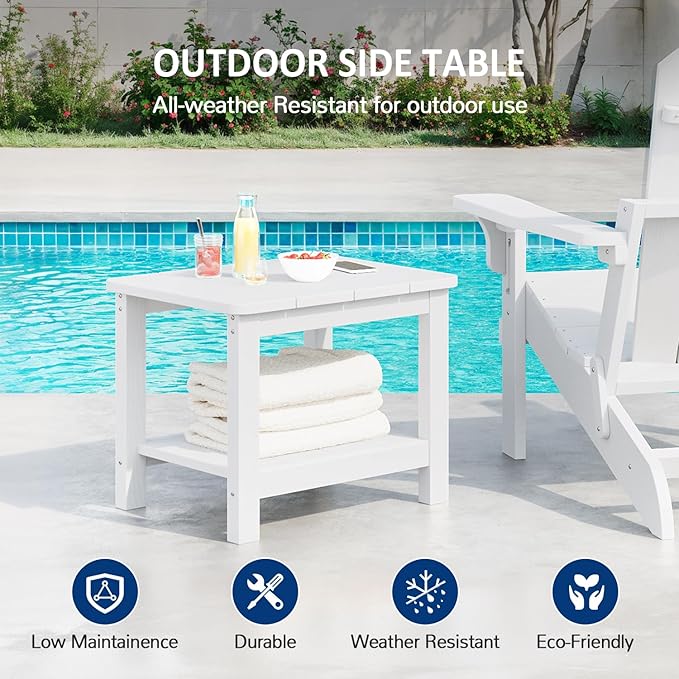 Patio Chairs Set, 3 Pieces Weatherproof HIPS Outdoor Furniture, Patio Chairs Conversation Sets with Side Table for Garden Porch Lawn & Backyard(White)