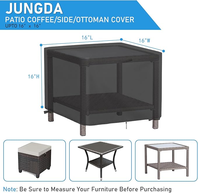 2 Pack Outdoor Ottoman Cover Square,16 Inch Waterproof Patio Ottoman Cover, Heavy Duty Outdoor Side Table Furniture Covers - 16 x 16 x 17 Inch