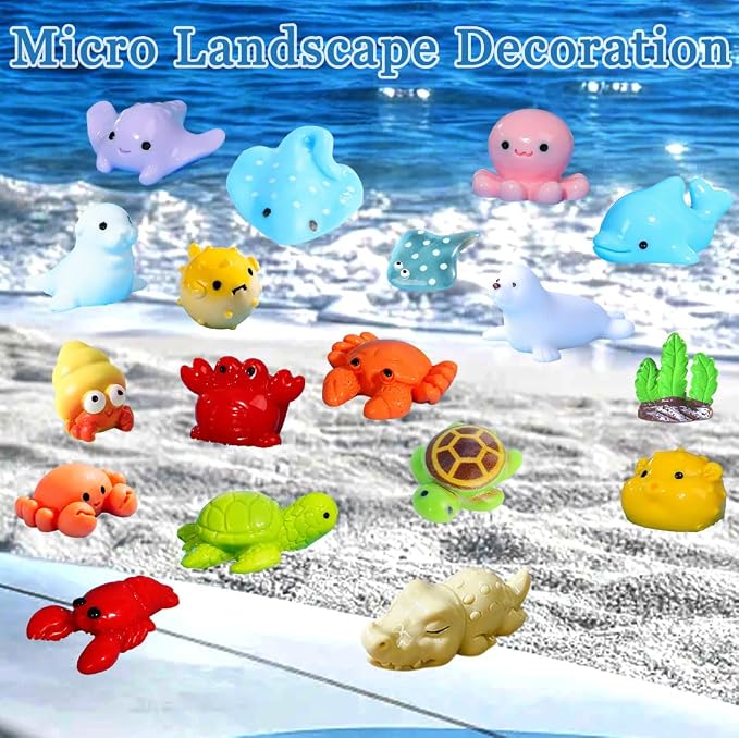 45 Pcs Mixed Mini Resin Sea Animals, Marine Figurines with No Duplicates | Waterproof, Fade-resistant,Premium Resin Marine Figurines, Craft Supplies for Fish Tank, Fairy Garden Decor