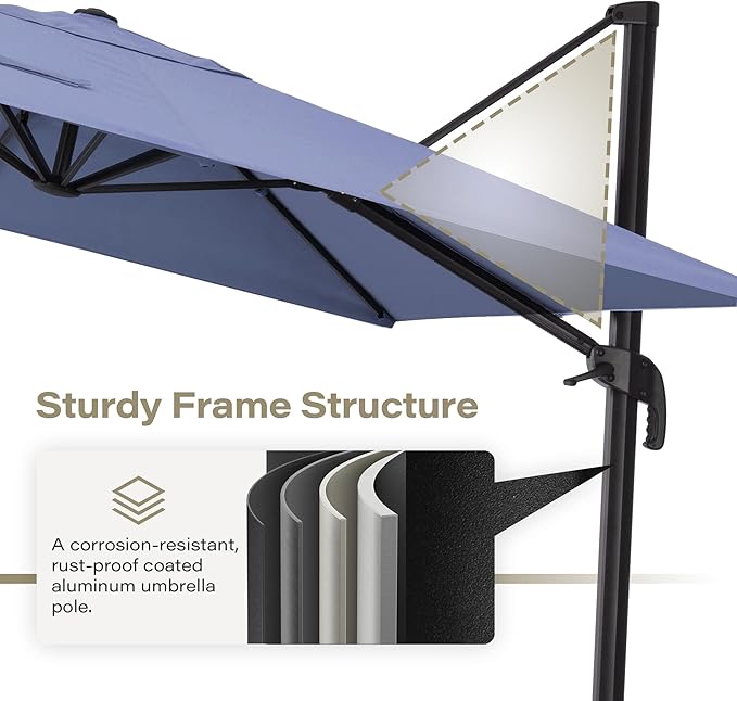 LAUSAINT HOME 9 FT Patio Umbrella, Outdoor Large Cantilever Windproof Patio Offset Umbrella with 360° Rotation for Backyard, Pool, Lawn, Deck (Square, Navy Blue)