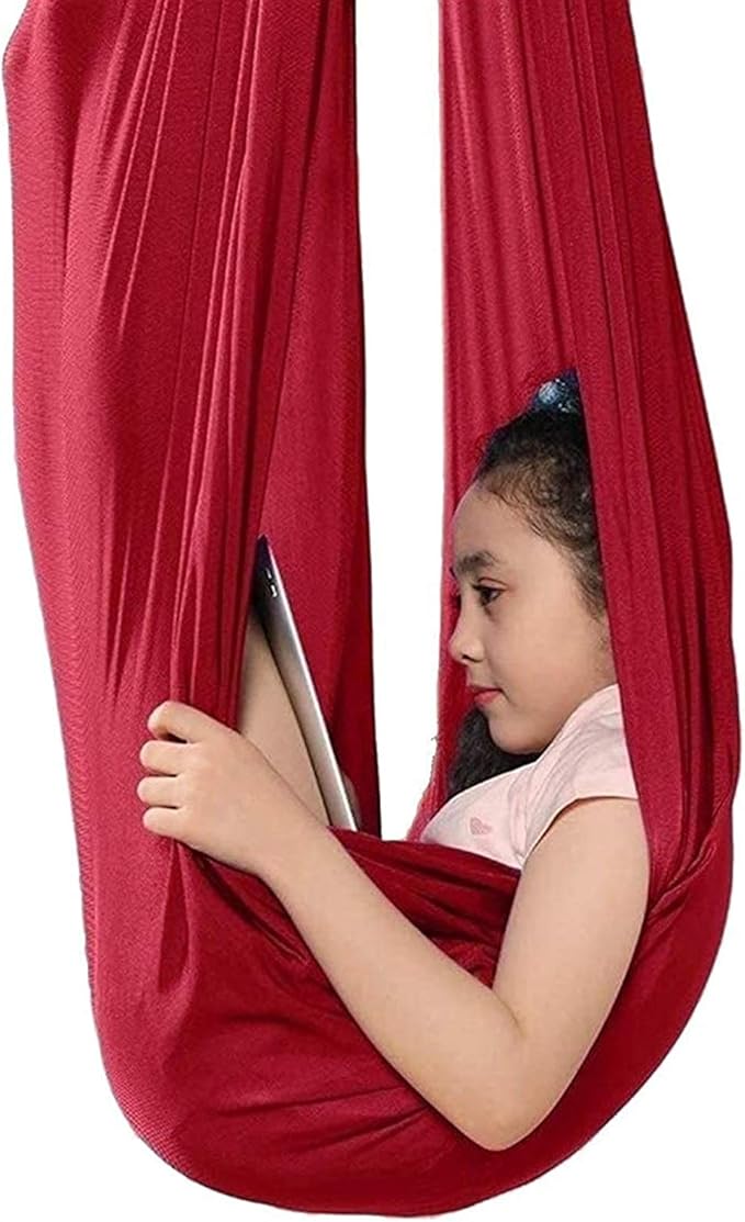 Kids Swing Hammock for Autism ADHD ADD Up to 100kg Sensory Child Elastic Parcel Steady Seat Cuddle Swing (Color : Red, Size : 100 x 280 cm (L x W))