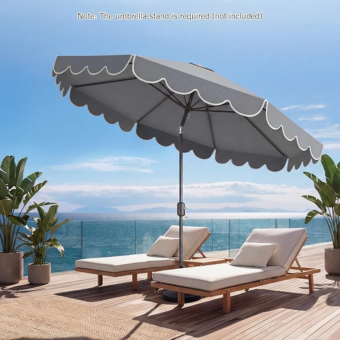 RELAX4LIFE 10 FT Scalloped Patio Umbrella, Market Table Umbrella with Push Button Tilt, Crank, 8 Sturdy Metal Ribs, Vented Top, Sun-Protective Ruffled Canopy, Heavy-duty Outdoor Parasol for Garden Poolside Deck