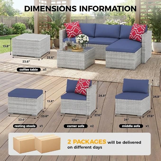 Litake 5 Piece Patio Furniture Sets, Modular Sectional Sofa Set, All-Weather PE Rattan Wicker with Cushions, Conversation Furniture for Backyard, Poolside & Garden