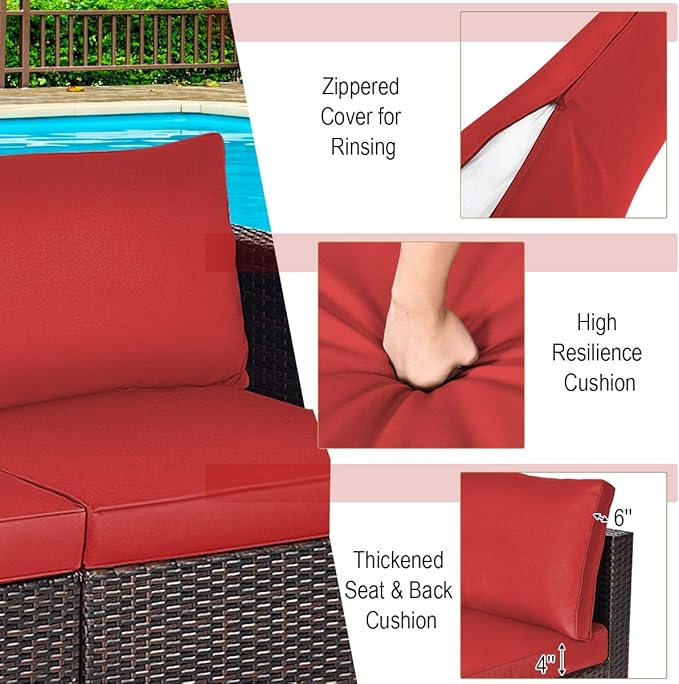 COSTWAY 2PCS Patio Rattan Corner Sofa Sectional Furniture Conversation Set