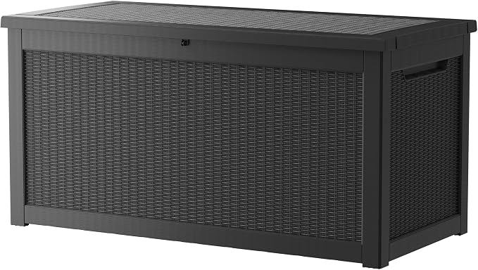 MONDAWE 260 Gallon Resin Deck Box Waterproof Outdoor Storage Box Lockable Patio Storage Container Bench Seating for Cushions Garden Tools Pool