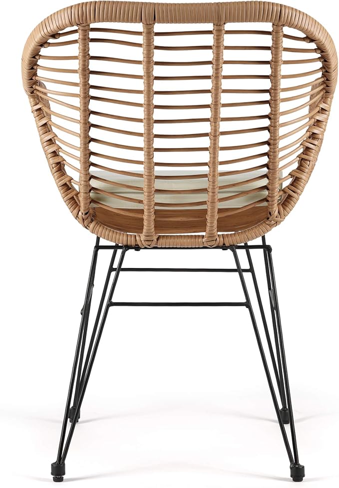 WestinTrends 3 Pc Set Furniture Wicker Rattan Patio Conversation Seating Chair with Cushions and Table for Indoor Outdoor, Balcony, Porch, Garden, Pool, Deck, Lounge, White