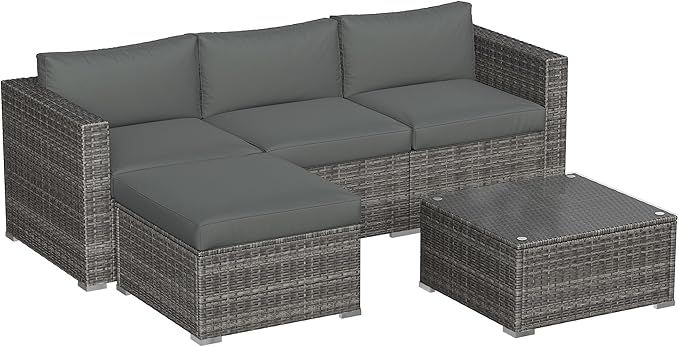 Outdoor Patio Furniture Set, Rattan Outdoor Sectional Furniture, Patio Conversation Sets for Balcony, Porch, Backyard, Deck, Garden, Dark Grey