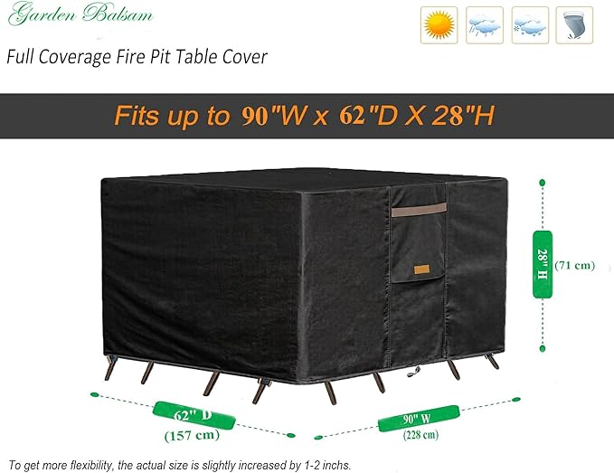 600D Heavy Duty Waterproof Patio Furniture Covers UV Resistant Rectangular Outdoor Table and Chair Covers 90" Wx 62" D x 28" H Black