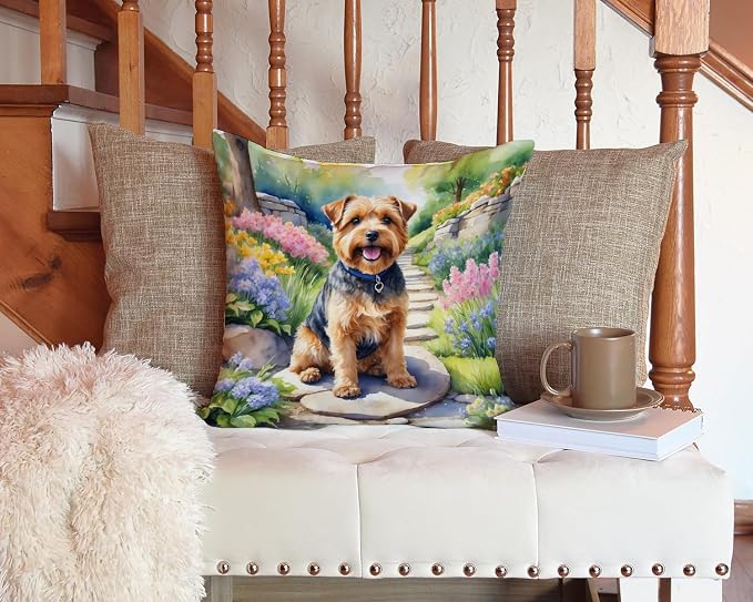 Caroline's Treasures Norfolk Terrier Spring Path Throw Pillow Machine Washable, Indoor Outdoor Decorative Pillow for Couch, Bed or Patio, 14Hx14W