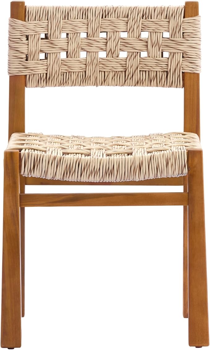 Christopher Knight Home 5 Piece Outdoor Dining Set Acacia Wood Square Table and 4 Light Grey Wicker Chairs Teak Finish Patio Furniture Set for Garden Backyard Balcony Deck