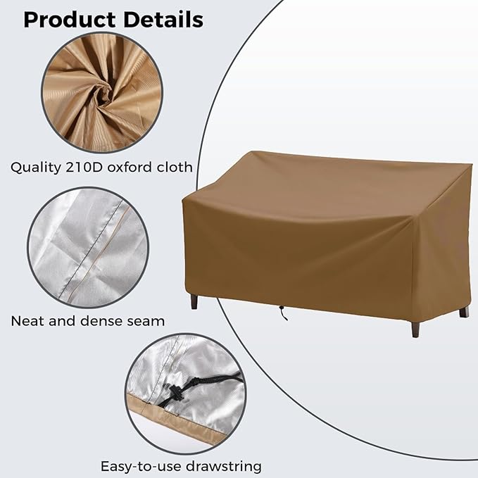 Outdoor Bench Cover, Waterproof Outdoor Patio Furniture Cover for 4-Seater Bench, Durable Oxford Cloth Garden Sofa Chair Cover, 75" L x 26" W x 35" H (Khaki, 75" L x 26" W x 35" H)