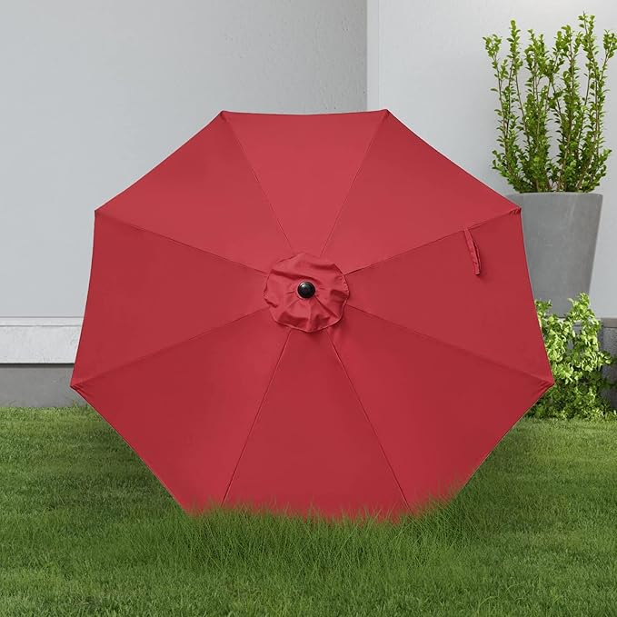 YSSOA 9' Patio Umbrella with 50lbs 20" Capacity Fillable Heavy Duty Round Base, 8 Sturdy Ribs, for Outdoor Lawn, Deck, Poolside, Red and Black