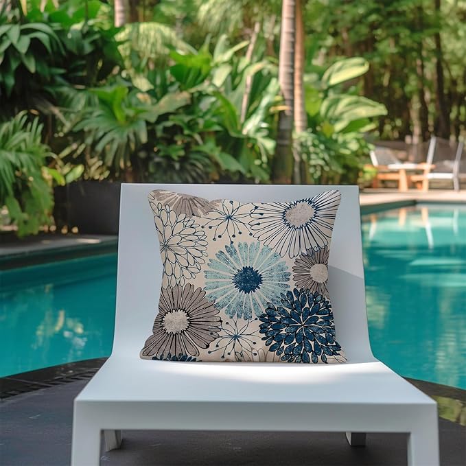 Jartinle Dahlia Flower Outdoor Waterproof Throw Pillow Covers Set of 2 Abstract Floral Printed Outdoor Pillow Covers for Patio Furniture, Porch, Garden 18x18 Inch