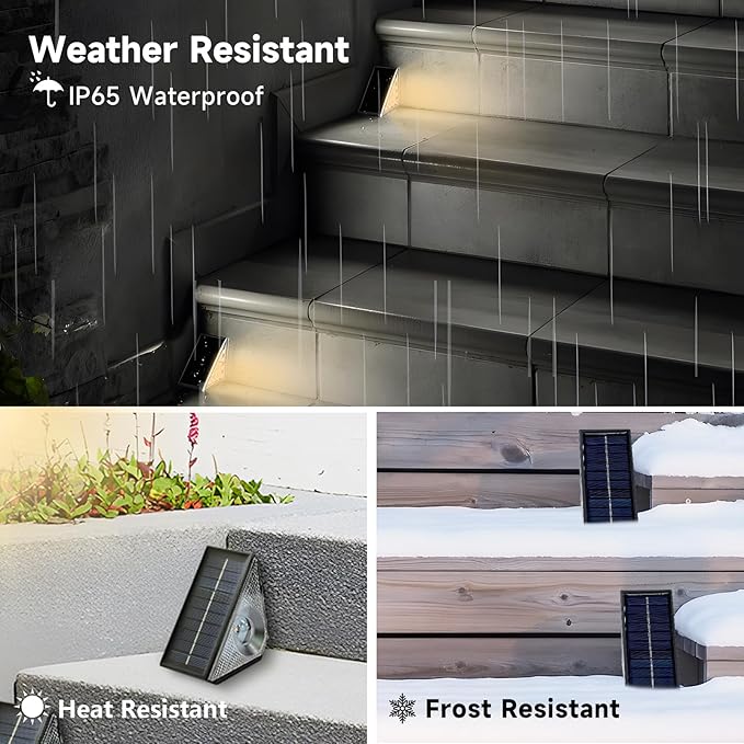 Solar Step Deck Lights Outdoor 6 Pack Solar Step Light, Waterproof Warm White/7 RGB Color Glow Solar Fence Lights for Patio Stairs Post Pathway Porch Driveway Garden Decor, BZ01