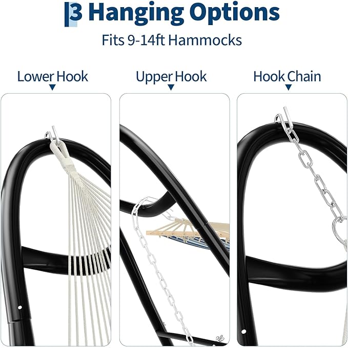Universal Double Hammock Stand, 550-Pound Capacity, Heavy-Duty Hammock Stand for Outside, Fits 9 to 14 Foot Hammocks, Black