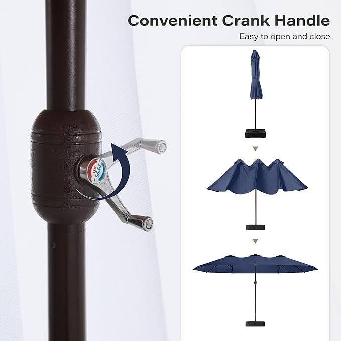 EO Living 13ft Large Patio Umbrella, Double-Sided Rectangle Outdoor Umbrella with Base Included, Table Umbrella for Poolside Deck Market (Navy Blue)