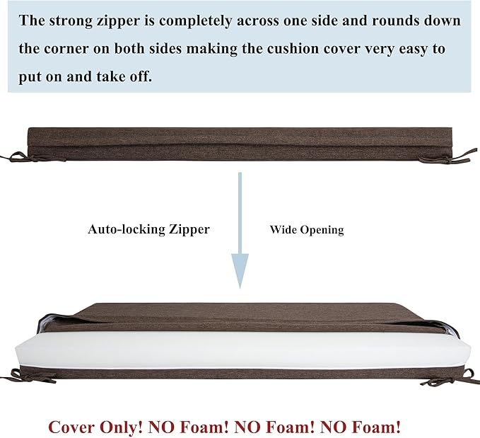 FUNHOME Outdoor Cushion Covers,48" x 18" x 3", No Insert! Patio Cushion Covers Replacemet,Water Resistant Patio Bench Loveseat Cushion Covers 1 Pack, Brown(Covers ONLY)