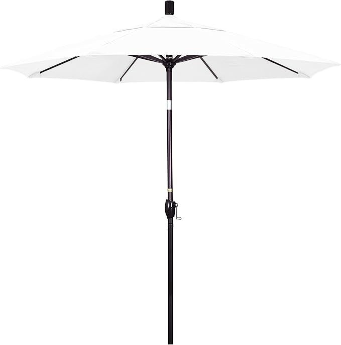 California Umbrella 7.5' Round Aluminum Market Umbrella, Crank Lift, Push Button Tilt, Bronze Pole, Sunbrella Natural