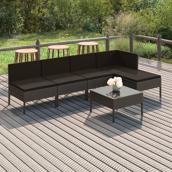 Patio Lounge Set with Cushions,Patio Furniture Sets,Patio Conversation Sets,Outdoor Furniture Sets,for Garden,Backyard,Outdoor,6 Piece Poly Rattan Gray