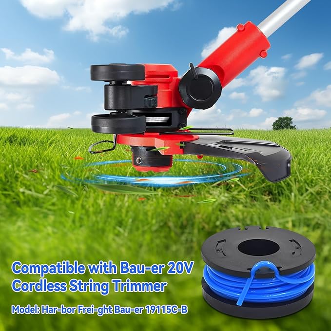 JOJOCY Weed Eater String Trimmer Line 19115C-B, 0.065" 10FT Replacement String Trimmer Line for Harbor Freight Bauer 19115C-B 20V Cordless String Trimmer (8 Rolls + 2 lids)
