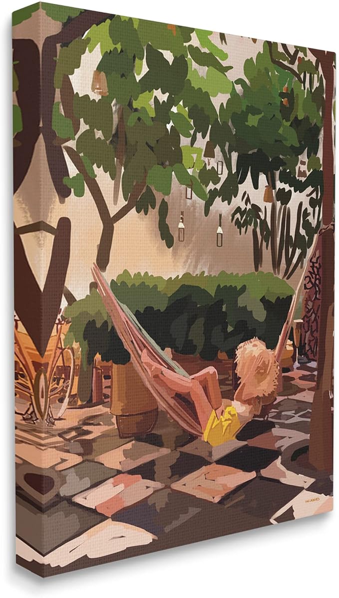 Stupell Industries 'Woman Lounging Hammock Tropical Summer'| Canvas Art | Stupell Industries | 36 x 48 Inches, Easy to Hang and Sturdy, Made in USA, by Amelia Noyes