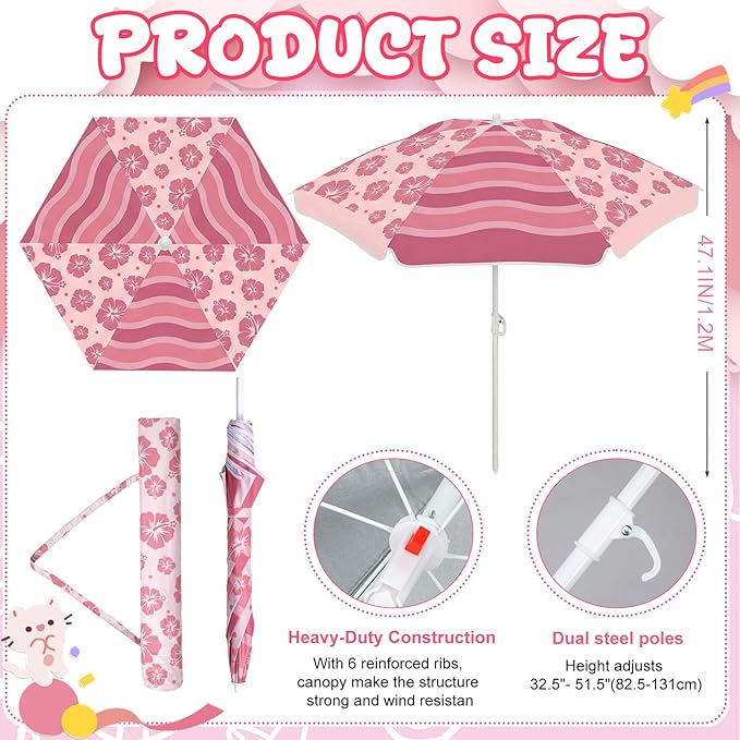 Dansydaisy Beach Umbrella for Water Table, Picnic Table Shade, 47 Inch Replacement Portable Outdoor Umbrella, UV Protection for Sand Play Camping Patio Garden, Tables Not Included