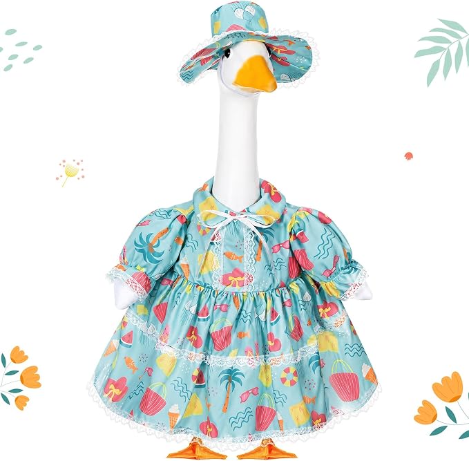 FuWeave Fall Porch Goose Outfit for Lawn Decor | Fits 23"/17" Lawn Plastic/Cement Statue Goose Costume Dress for Front Outdoor Courtyard Garden Patio Yard Decoration