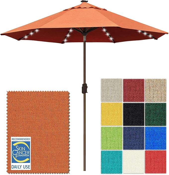 EliteShade USA 10-Year-Non-Fading 10ft Market Patio Umbrella, Commercial Grade Table Sun Umbrella with 80 Solar LED Lights, Crank Open, Windproof & UPF 50+ UV Protection for Garden, Deck, Pool, Backyard, Rust