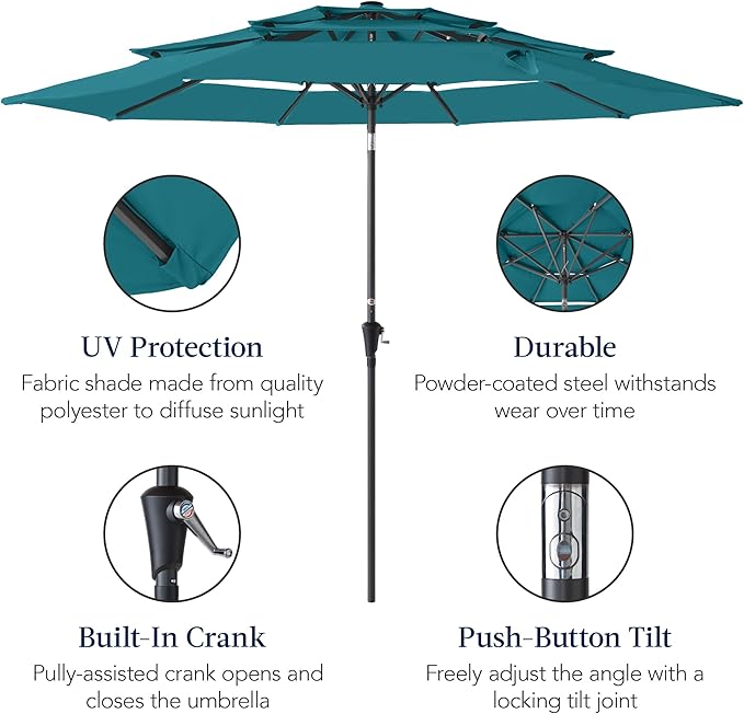 Best Choice Products 10ft 3-Tier Market Patio Umbrella, Outdoor Sun Shade with Tilt, Crank Lift, 8 Ribs for Backyard, Deck, Poolside