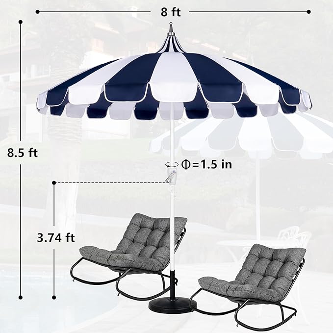8Ft Patio Pagoda Umbrella, UV Protect Pool Umbrellas with Heavy Duty Pole, Outdoor Market Umbrella for Holiday Garden Backyard