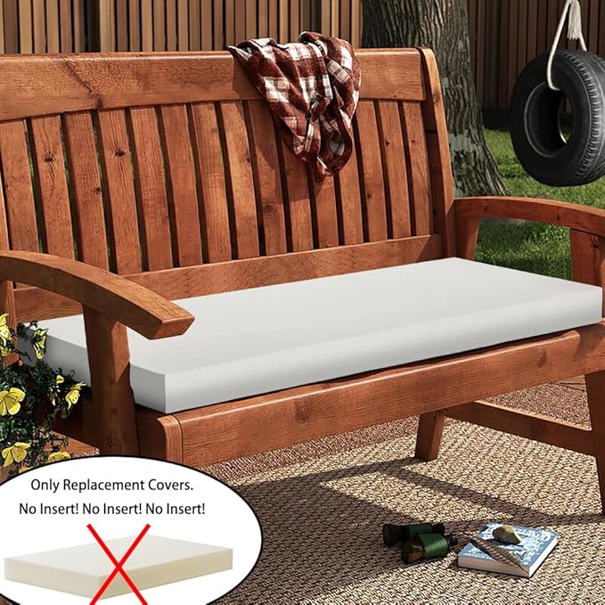 Magpie Fabrics Patio Bench/Swing Cushion Slip Cover 45 x 18 x 3 Inch, Water Resistant UV Protection Outdoor Furniture Loveseat Replacement Cushion Cover with Zipper (Recycled Cream White)