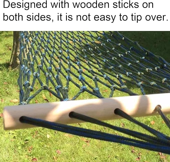 Nylon Rope Hammock with Wooden Sticks Lightweight Portable Strong and Stable Outdoor Camping Tree Hanging Hammock(Rojo)