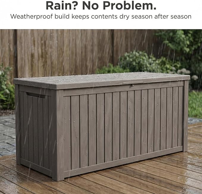 180 Gallon Outdoor Deck Boxes, IP68 Waterproof Outdoor Storage Box with Hydraulic Lid Support, Outside Resin Container for Furniture, Toy, Shoe, Garden & Patio Tools Storage -Brown