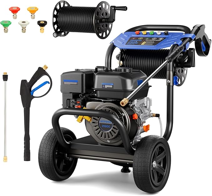 Gas Pressure Washer 3600 PSI 2.3 GPM, 212cc Gas Powered Pressure Washer with Soap Tank, 30 FT Hose & 5 Nozzles, Heavy Duty Power Washer for Driveways, Patios, Cars, RVs & Commercial Cleaning
