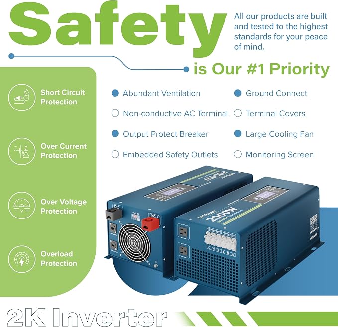 ExpertPower 2000W Pure Sine Wave Inverter Charger | Peak 6000W | DC 12V - AC 110V | LifePO4/ Lithium Battery Compatible | Auto Transfer Switch | LCD Display