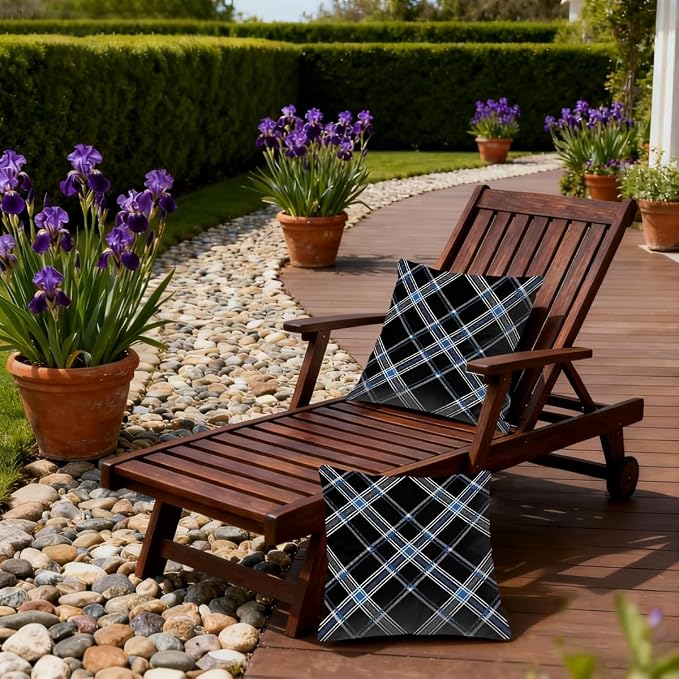 22x22 Inch Outdoor Pillow Covers Set of 2 Waterproof Throw Pillow Covers Decorative Couch Cushion Covers Black Checkered Grey Square Pillowcases Protectors for Patio Garden Sofa