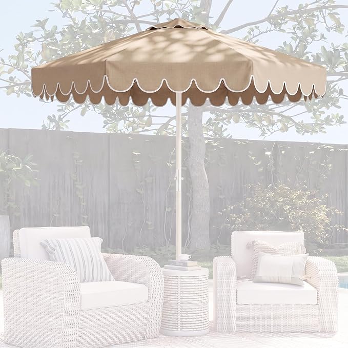 Scalloped Patio Umbrella Replacement Canopy Outdoor Boho Midcentury Market Umbrella Top Cover UV Protection for Patio Beach, Canopy Only