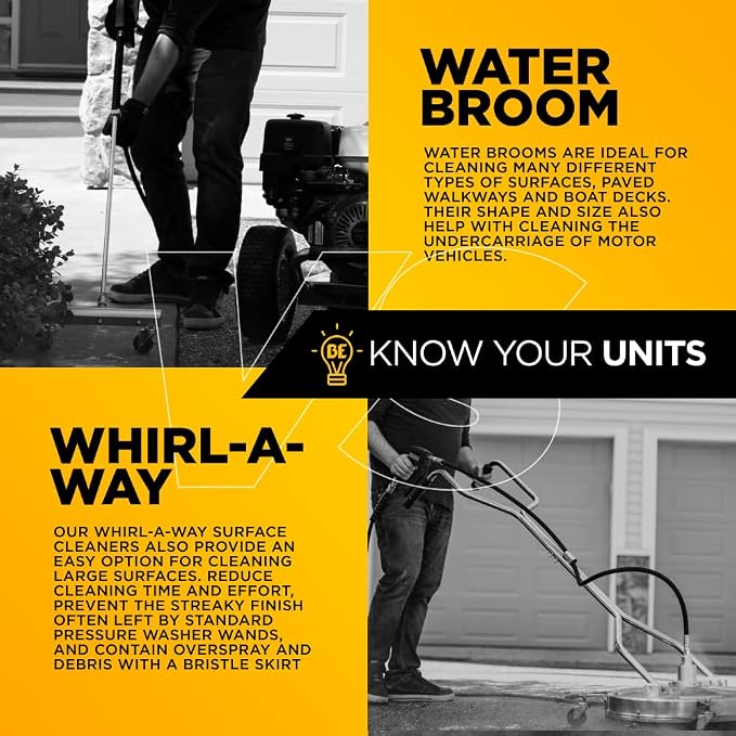 BE Power Equipment 24" Whirl-A-Way Stainless Steel Commercial Pressure Washer Surface Cleaner for Hot/Cold Water