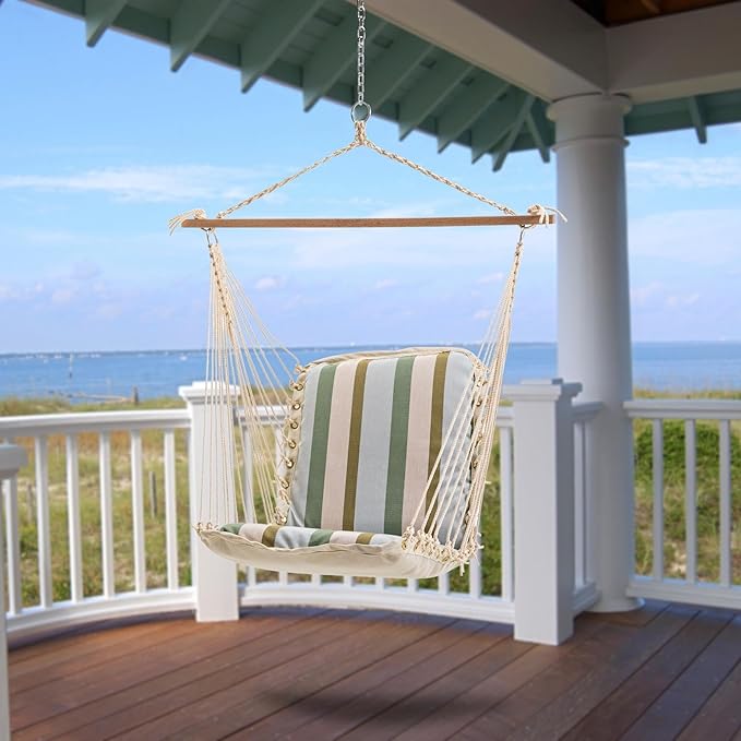 Nags Head Hammocks Gateway Aloe Sunbrella Cushioned Single Swing – 24 in. x 24 in., 350 lb Capacity, Cumaru Spreader Bar, Handcrafted in The USA