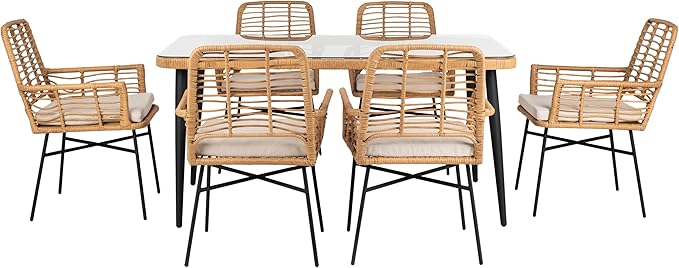 SAFAVIEH Outdoor Collection Beson Brown/Beige 7-Piece Dining Set PAT9010C-3BX