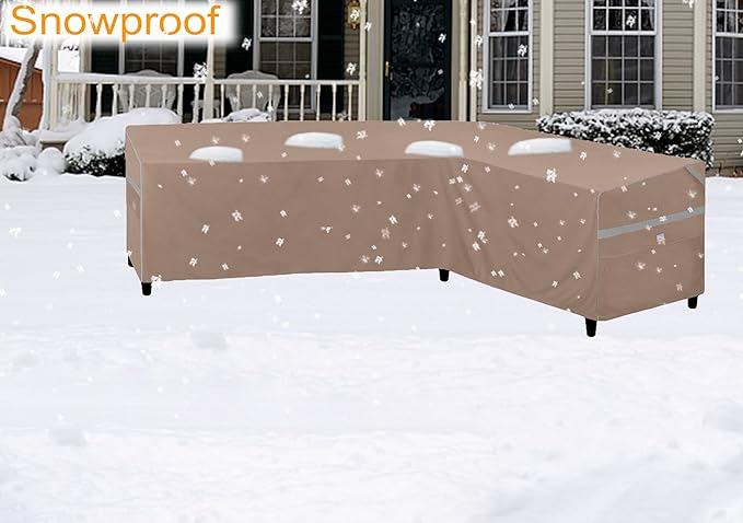 Heavy Duty Waterproof Outdoor L-Shaped Sectional Sofa Cover UV Resistant Patio Furniture Covers for Right Facing Sofa Cover 104"L/83"R W X 33"D x 31" H Brown