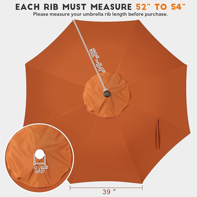 Blissun 9ft Patio Umbrella Replacement Canopy, Market Umbrella Top, Outdoor Table Umbrella Canopy for 8 Ribs, Canopy Only