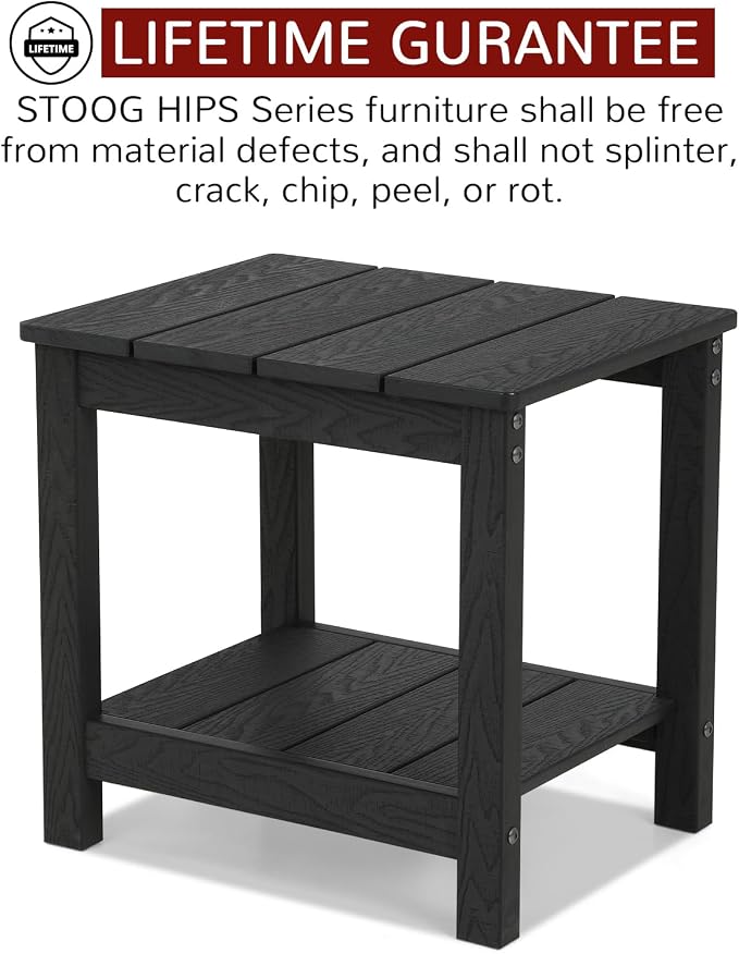 Stoog HIPS Outdoor Side Table with 2-Tier Storage, All-Weather Black End Table, Easy to Clean & Maintain, for Patio, Deck, Garden