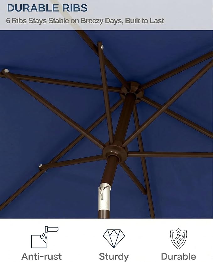 6.5x10FT Patio Umbrella, Outdoor Umbrella with Push Button Tilt and Crank, 8 Sturdy Ribs, UV Protection & Waterproof Market Umbrella for Pool, Backyard, Beach,Deck (Navy)