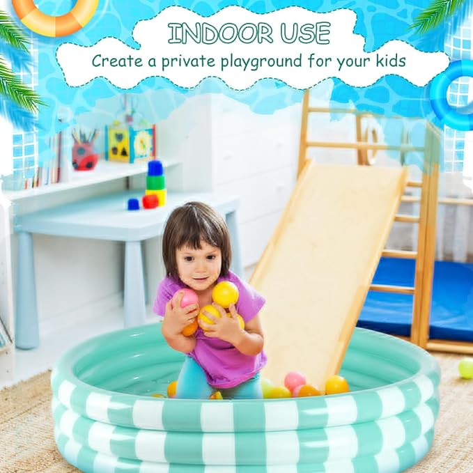 VioraWhite 4 Pack Inflatable Kiddie Pool for Toddlers 48''x 10'' Turquoise Blow up Kids Swimming Pool Small 3 Rings Round Baby Pools for Indoor Outdoor Water Game Play Center