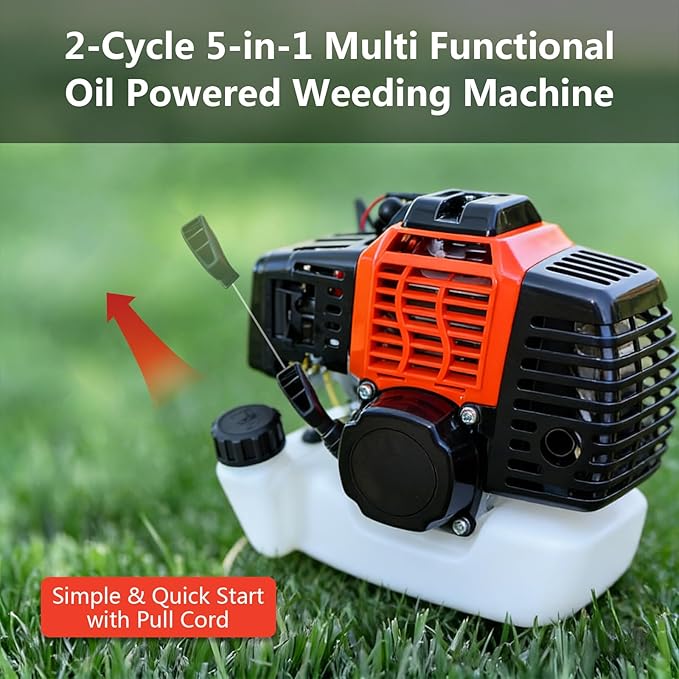 36cc 2-Cycle Gas Powered Brush Cutter, 5-in-1 Multifunctional Grass Trimmer Weed Wacker with 5 Cutting Heads for Lawn Garden Weeding Pruning Shrubs