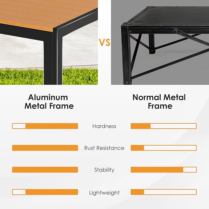TLSUNNY Outdoor Dining Table 43×28in，Rectangle Patio Dining Table with Aluminum Frame & WPC Tabletop, Weather Resistant, Ideal for Patio, Garden, Porch, Brown