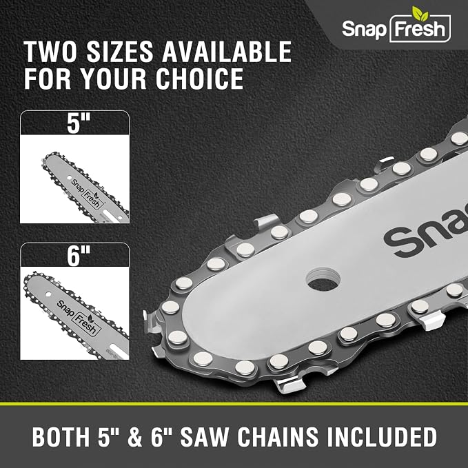 SnapFresh Mini Chainsaw Cordless 5” & 6”, 20V Electric Handheld Chainsaws with 2.0Ah Battery & Fast Charger, Lightweight Battery Powered Saw with 2 Chains for Wood Cutting & Branch Trimming
