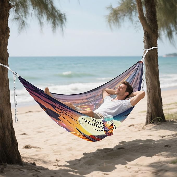 Hammocks for Outside Glowing Jack-o-Lanterns Camping Hammock Portable Hammocks with Tree Straps and Carry Bag Camping Accessories for Hiking Beach Outdoor